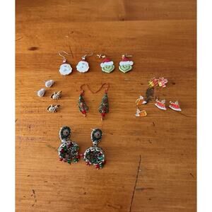 Holiday Earrings Lot Christmas Fall Santa Snowman Candy Corn Leaf Jewelry Bundle